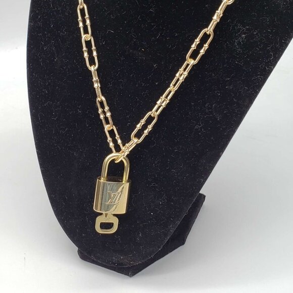 Authentic Louis Vuitton Lock and Key Gold Color with Gold Plated Chain Necklace - Picture 8 of 11